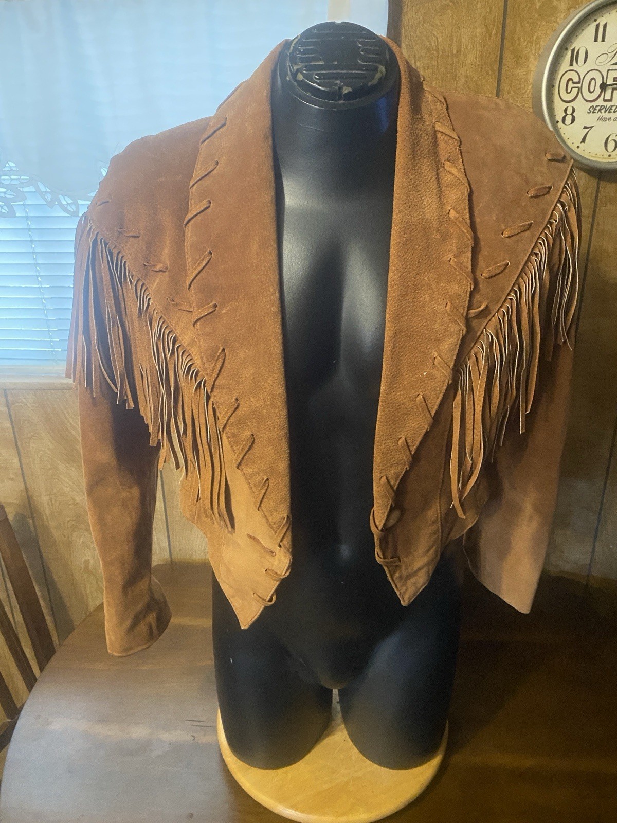 VTG Phoenix Suede Fringe Leather Cropped Jacket Womens M Western Distressed USA