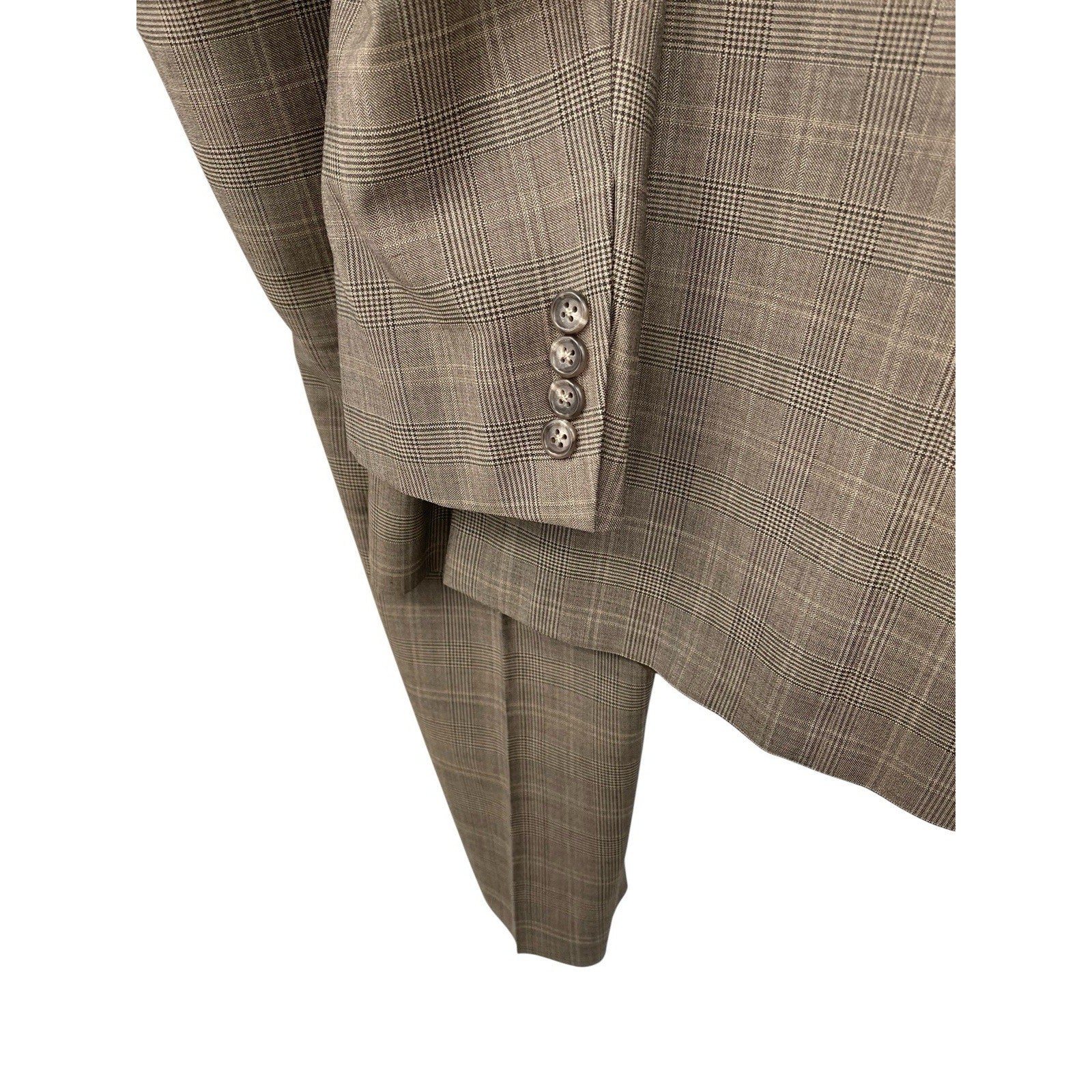 Vintage Hickey Freeman Suit Glen Plaid Worsted Wool Size 40R