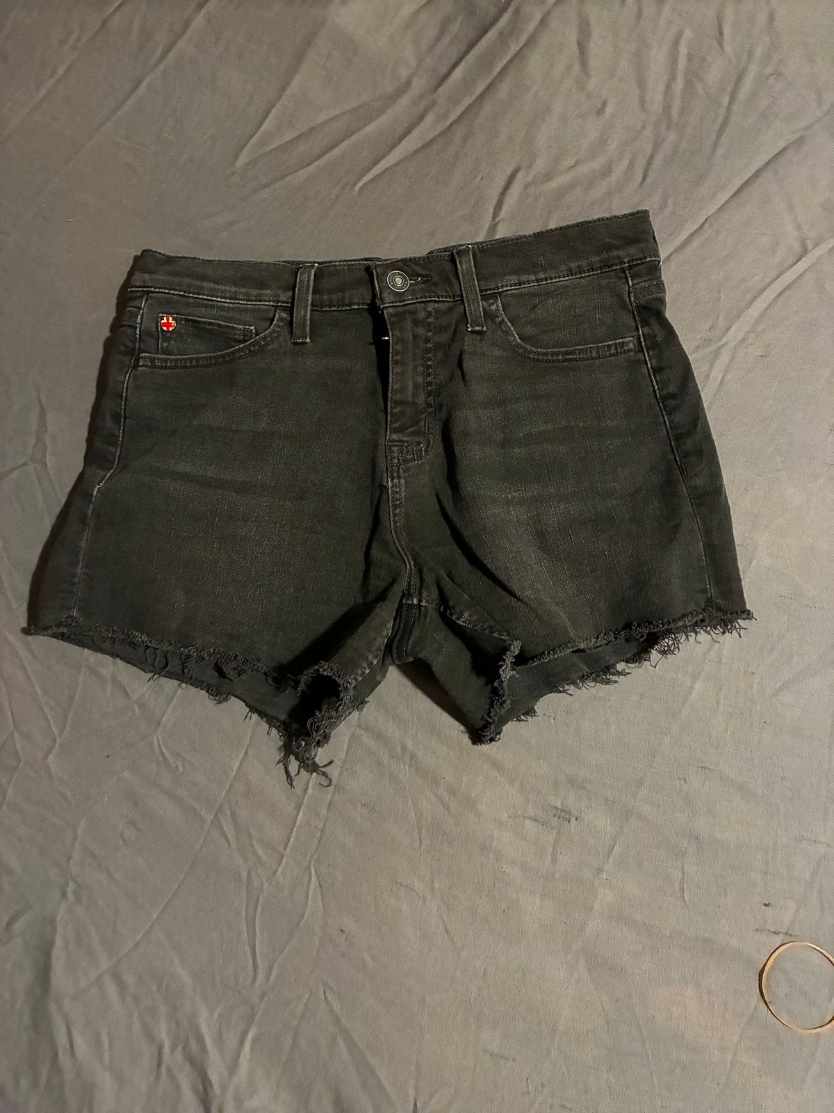 Hudson Denim Shorts Womens Not Specified Black Raw Hem Frayed Cutoff High Rise