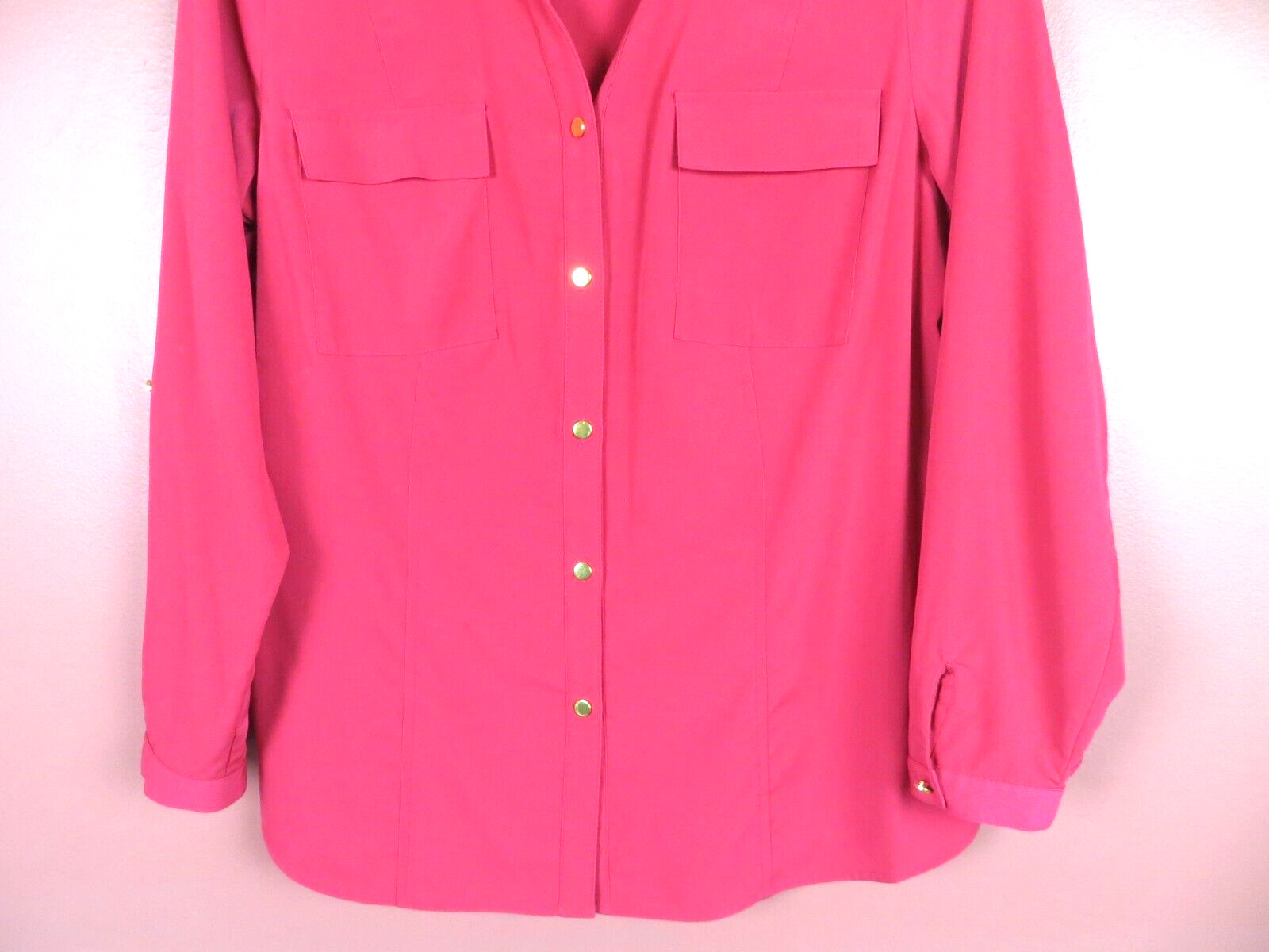 JM COLLECTION Women Slippery Polyester Blouse Pocket Beaded Dark Magenta Pink 16