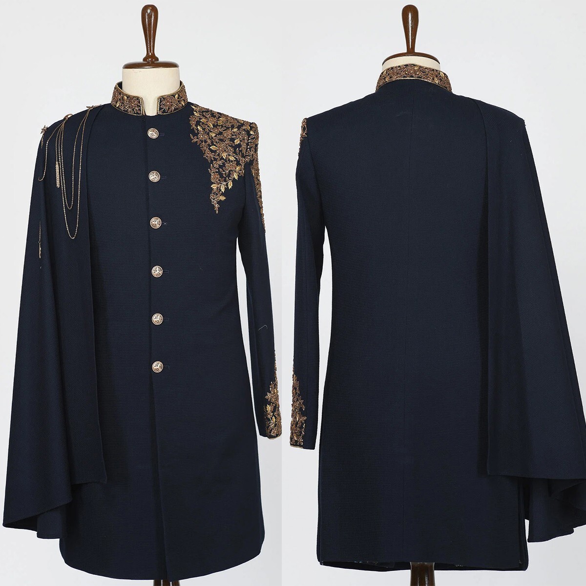 Embroidery Lace Appliques Men Suits Slim Fit with Cape Formal Tuxedos Formal