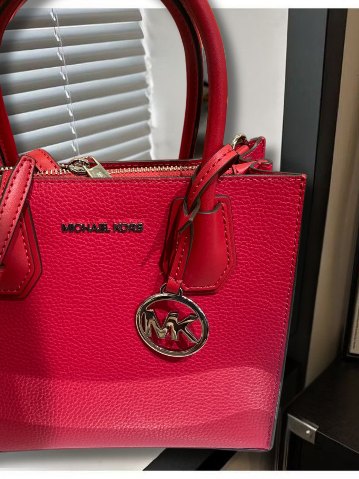 Michael Kors MK Mercer Medium Leather Crossbody Messenger Handbag Dark Raspberry