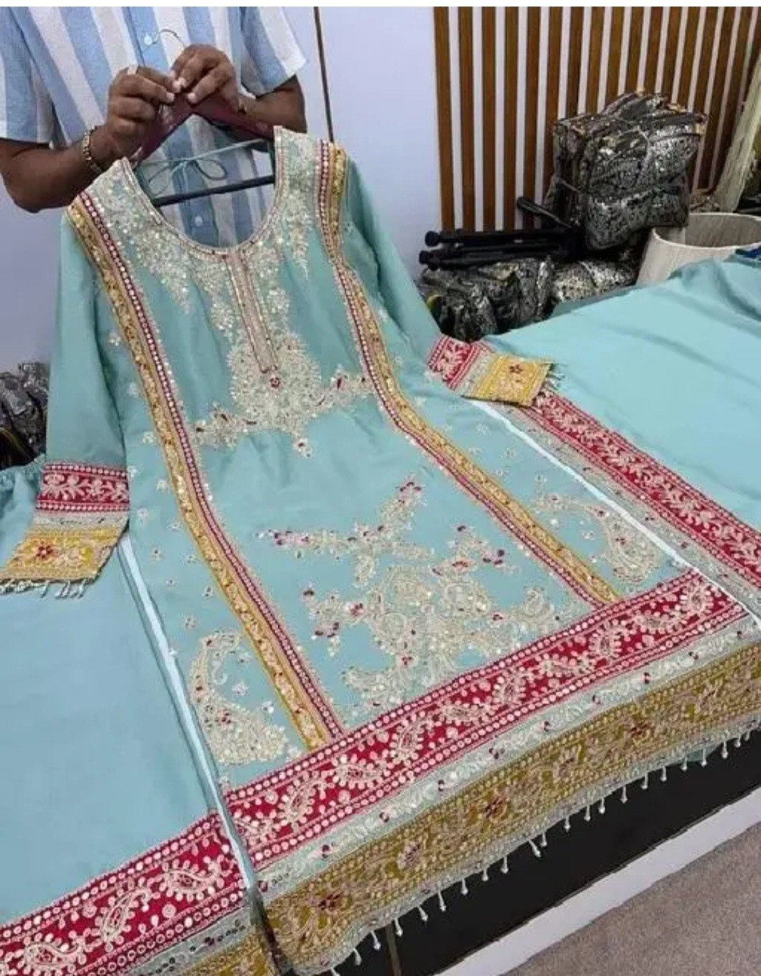 Women Embroidered Heavy Chinon Silk Kurti With Pant Designer Duppata. Wedding…