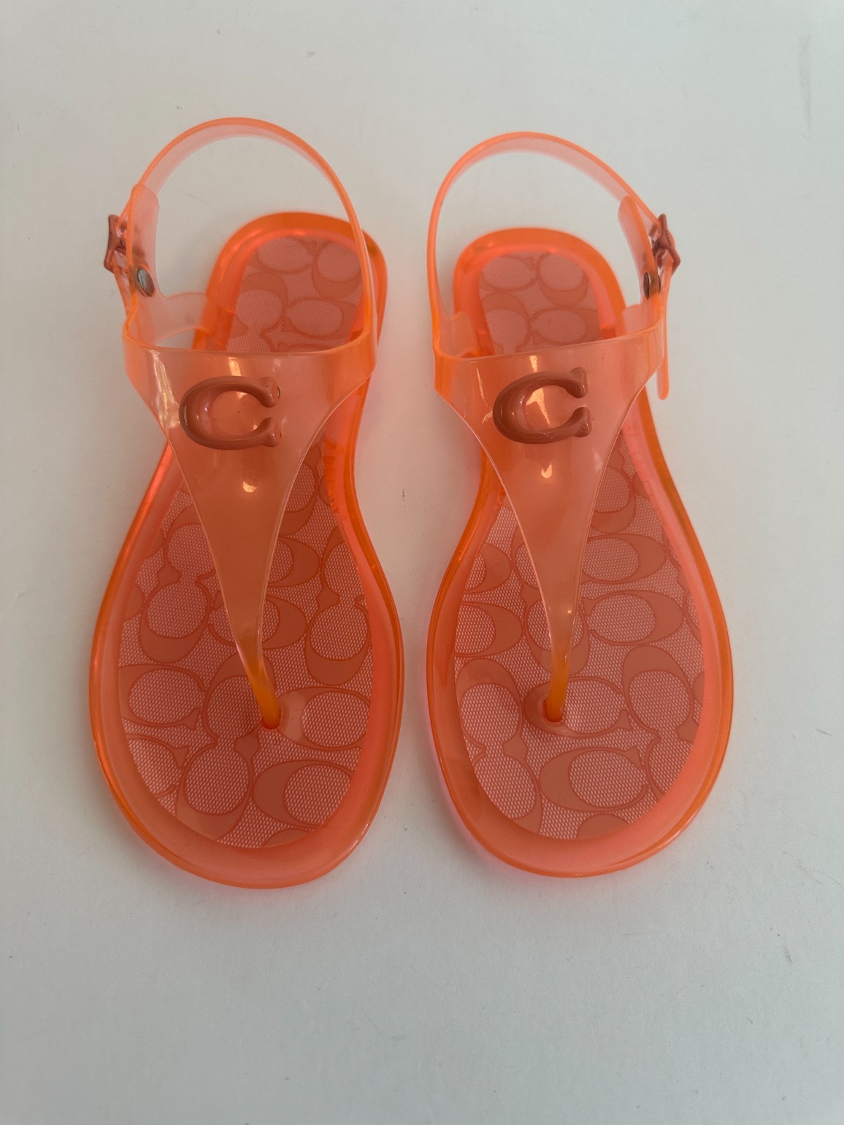 COACH Natalee Jelly Sandals SZ. 8 Orange Tangerine Logo Thong Sandals New Strap