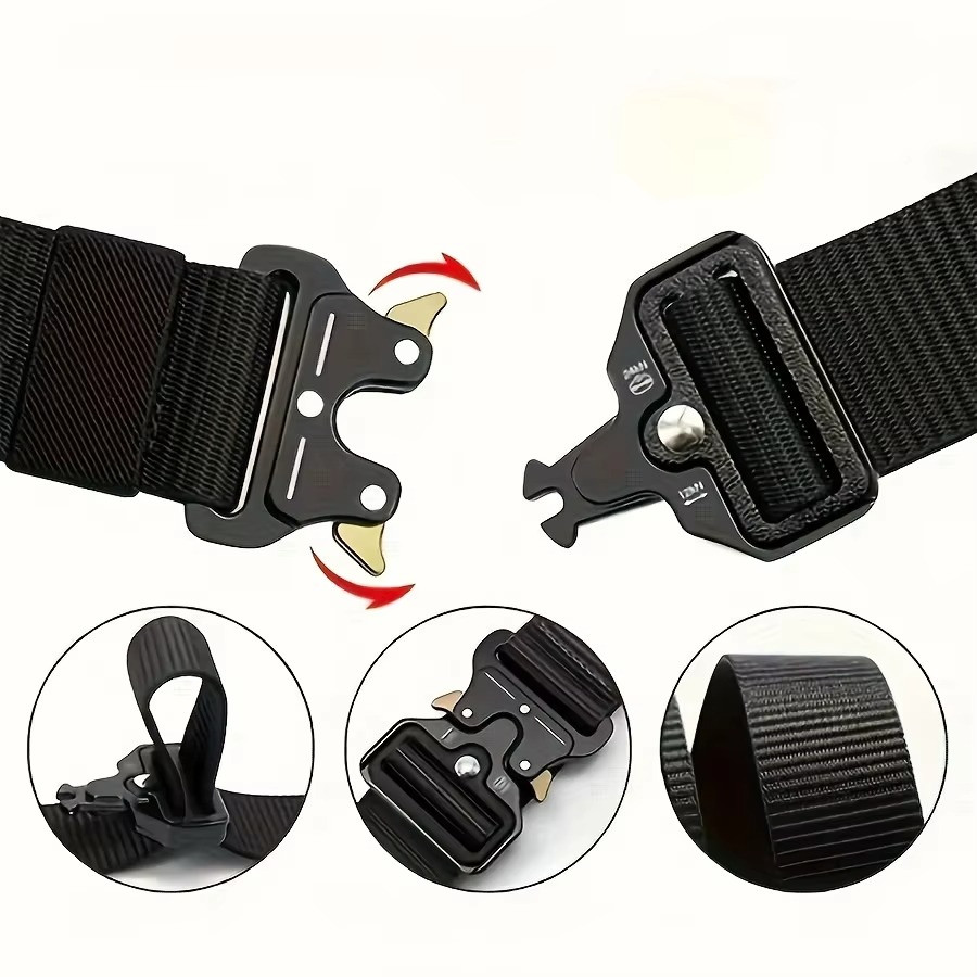 Black 115cm Tactical Canvas Nylon Survival Combat Belt Mens Outdoor Belt Sport