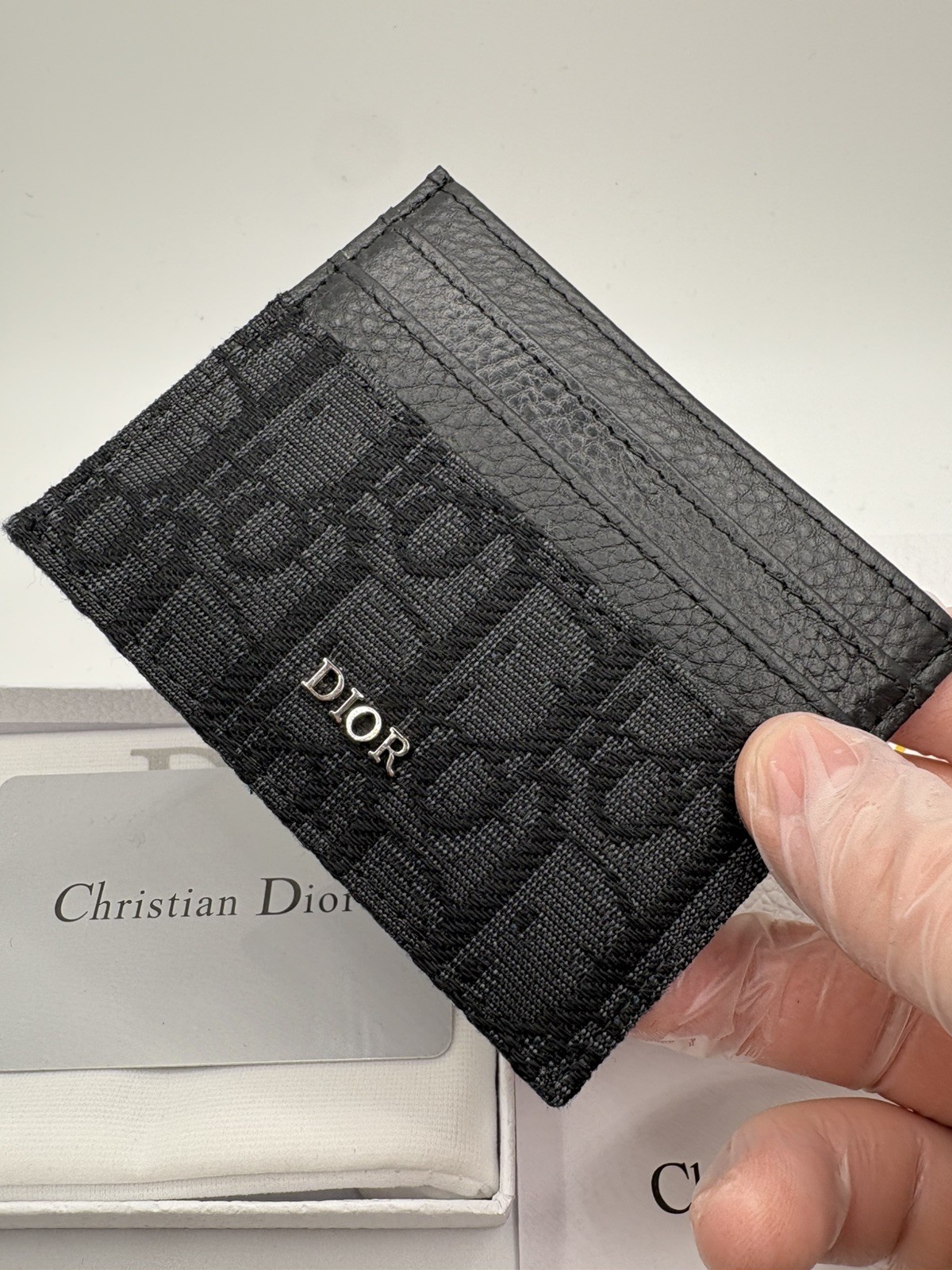 Black Christian Dior Oblique Jacquard Card Holder