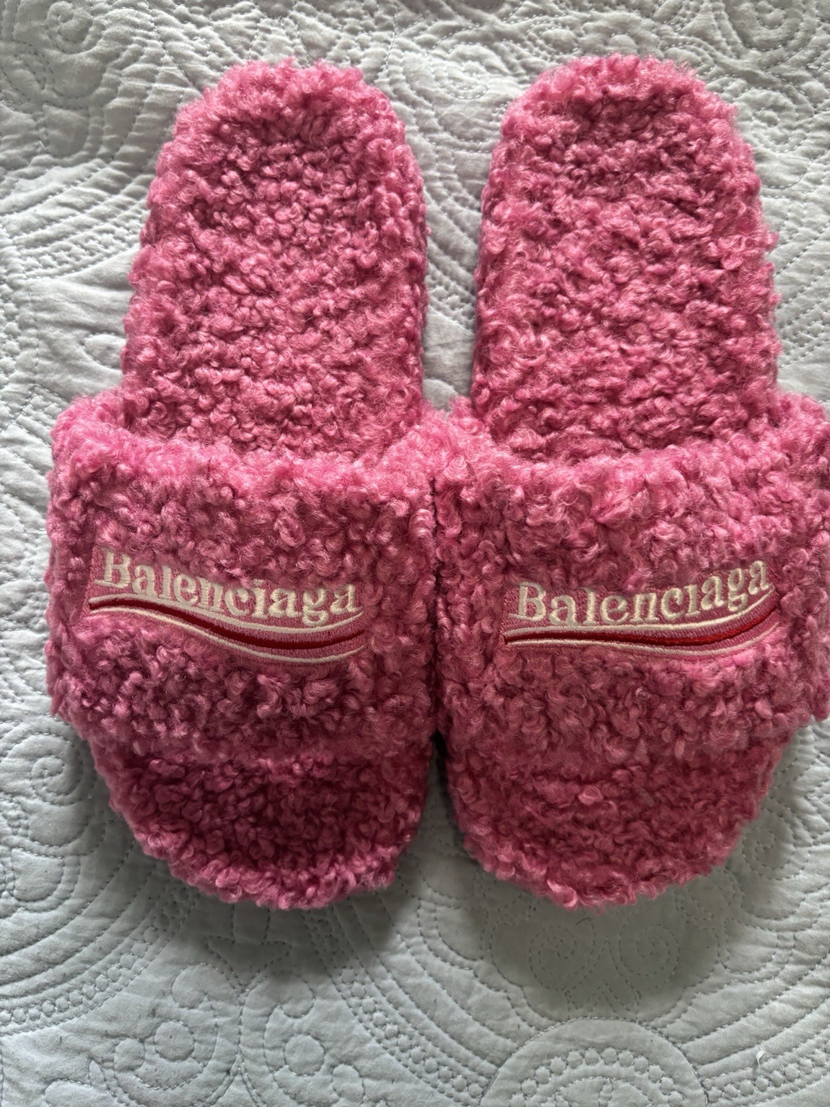 Brand New Rep Pink Balenciaga Fur Slides Men’s Size 45 US 12 In Box Never Worn
