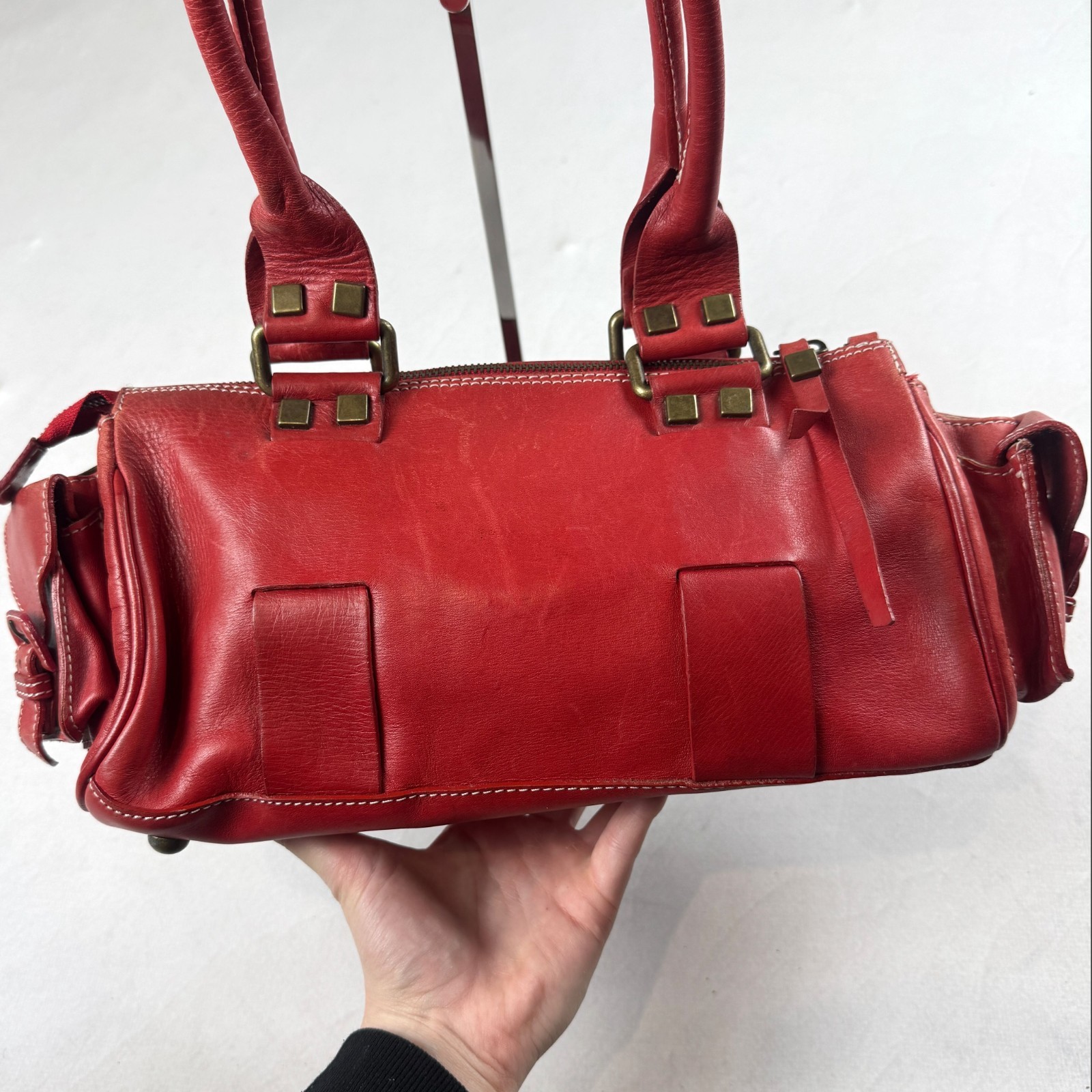 Contura Firenze Red Genuine Leather Shoulder Bag Vintage Y2K Handbag Italy