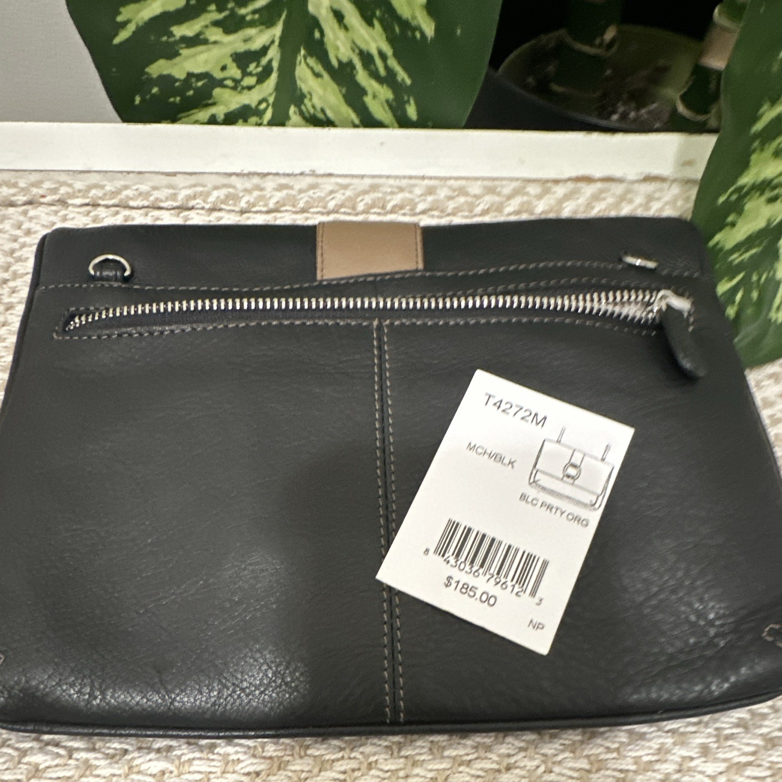 Brighton Black Tan Geometric Crossbody Silver Buckle Zip Magnetic Lined Pockets
