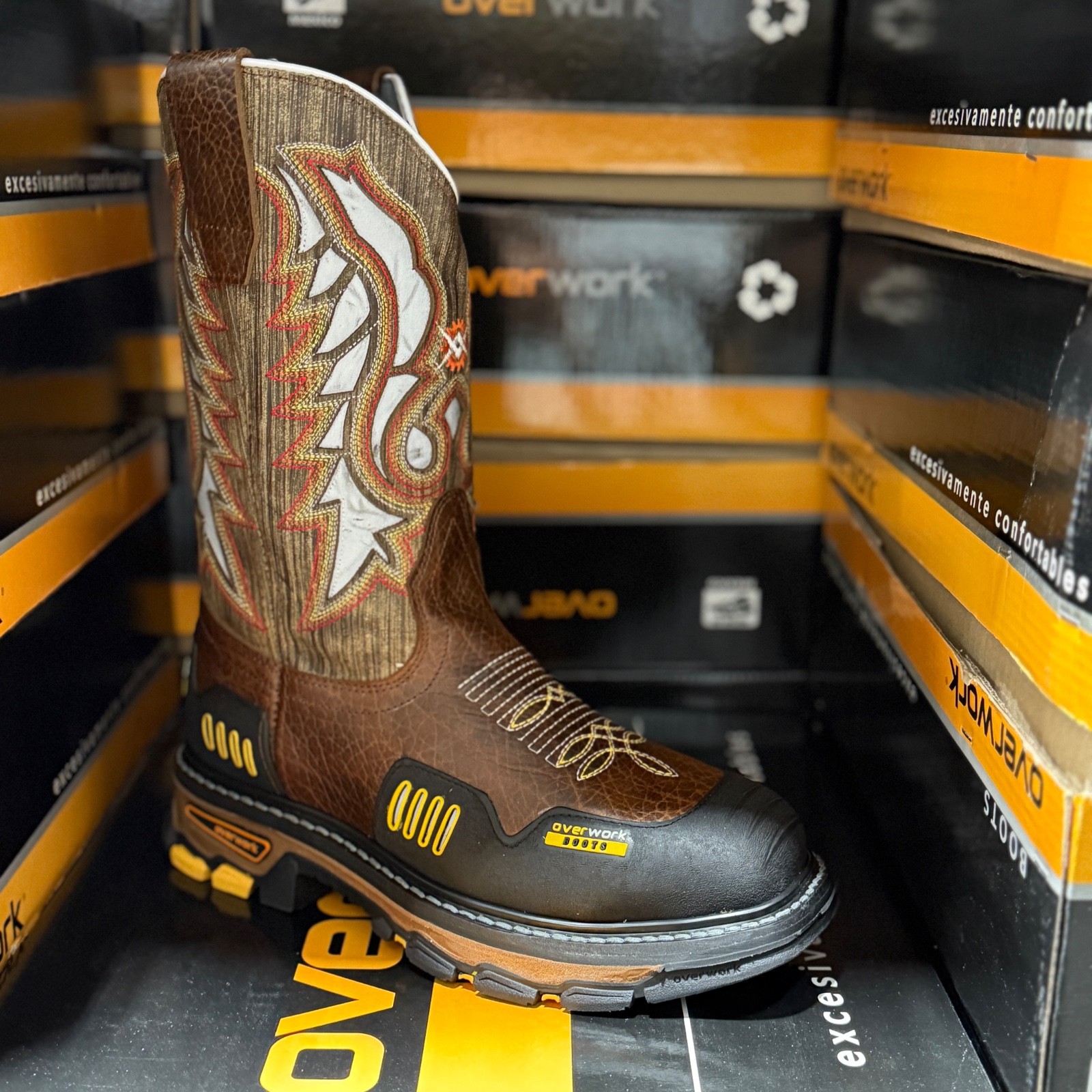 MENS STEEL TOE WORK BOOTS WITH SQUARE TOE WESTERN RANCH HEAVY DUTY CAFE BOTAS