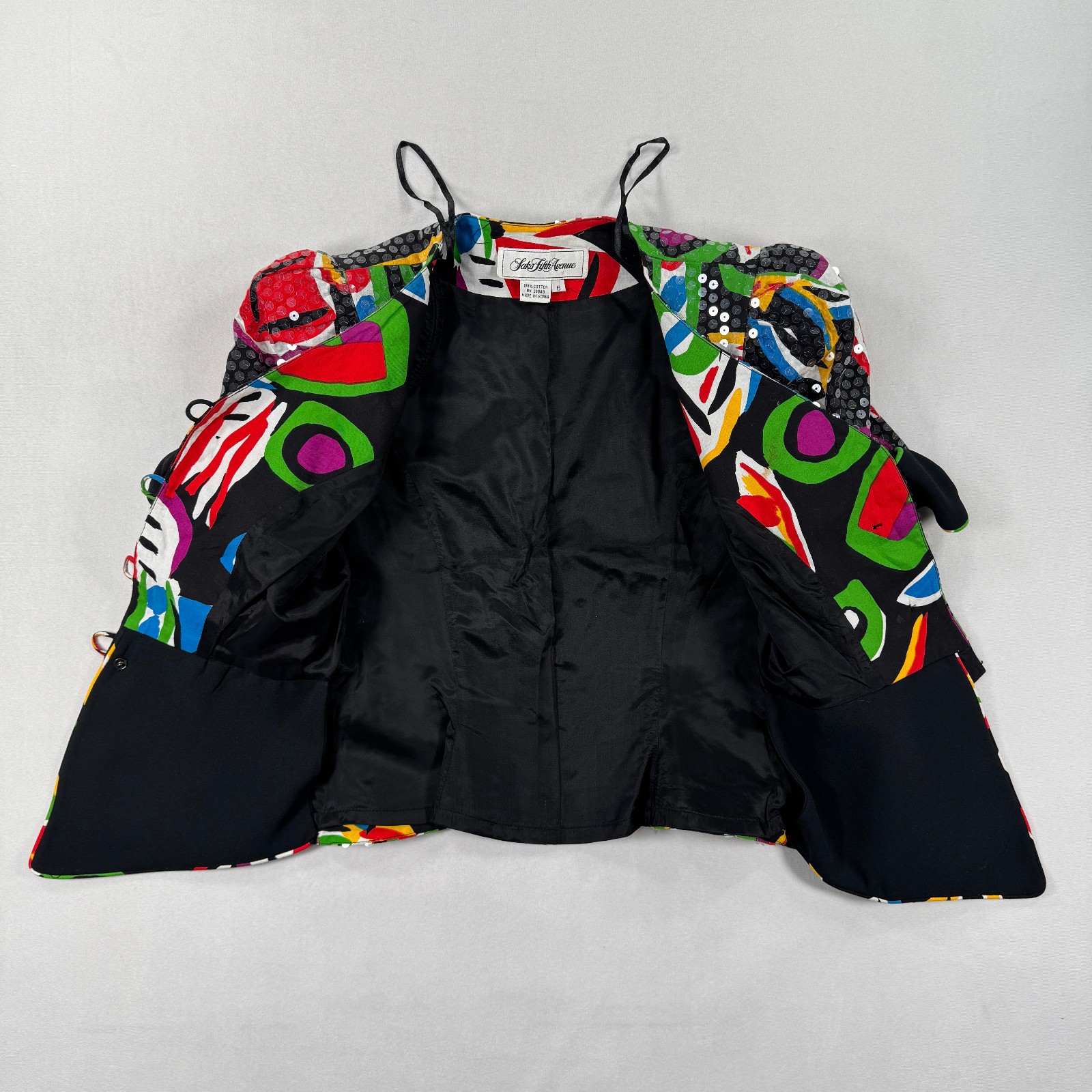 Saks Fifth Avenue Colorful Jacket Sequins Buttons 100% Cotton Fashion, Size 6