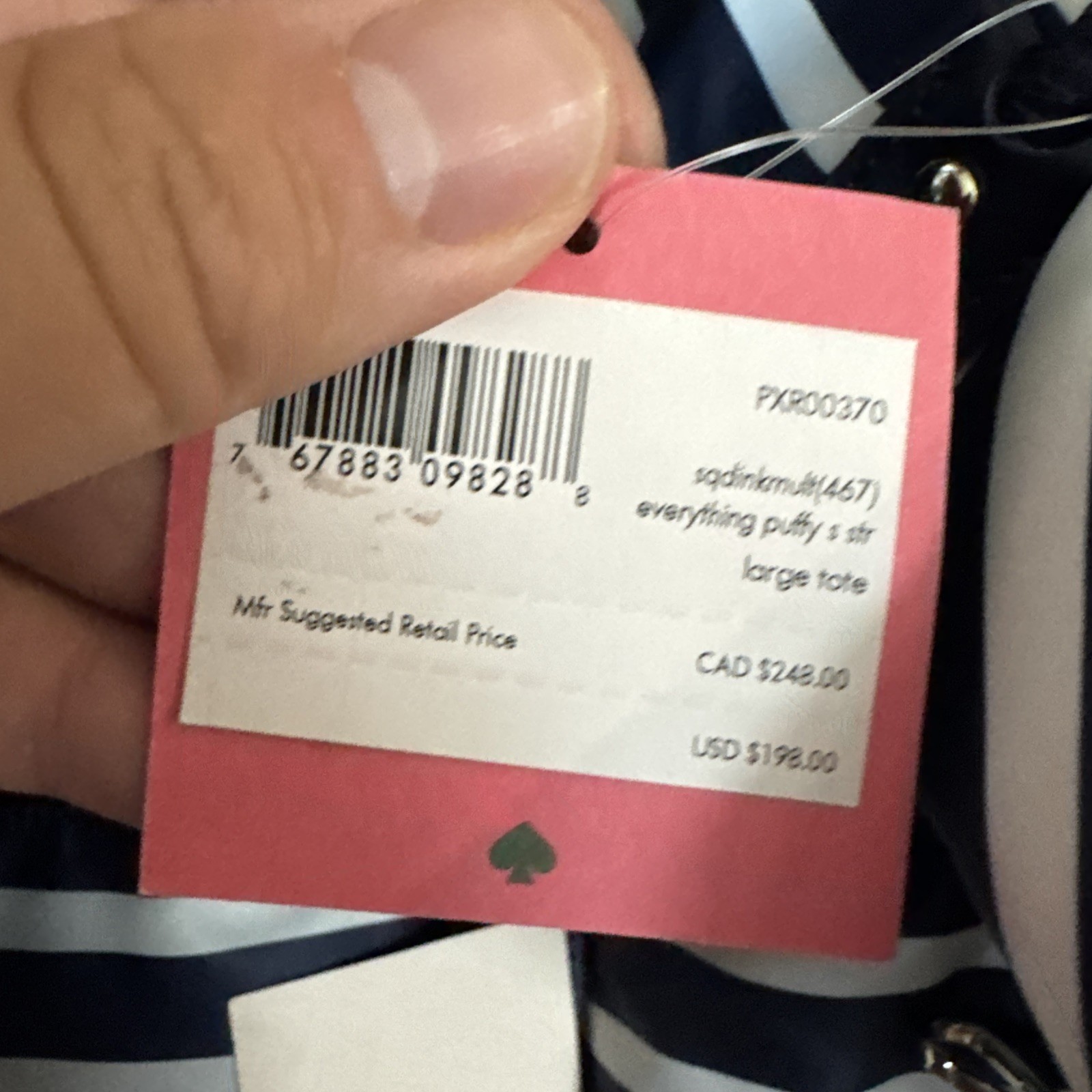 NWT Kate Spade EVERYTHING PUFFY STRIPE Large Tote Navy Stripe