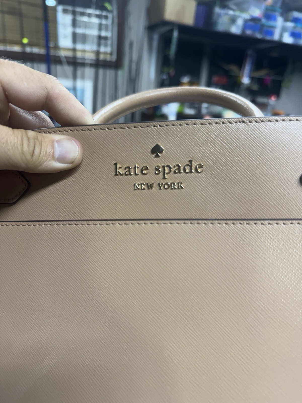 Kate Spade New York Staci Medium Beige Satchel Zip Top Handle Detachable Strap