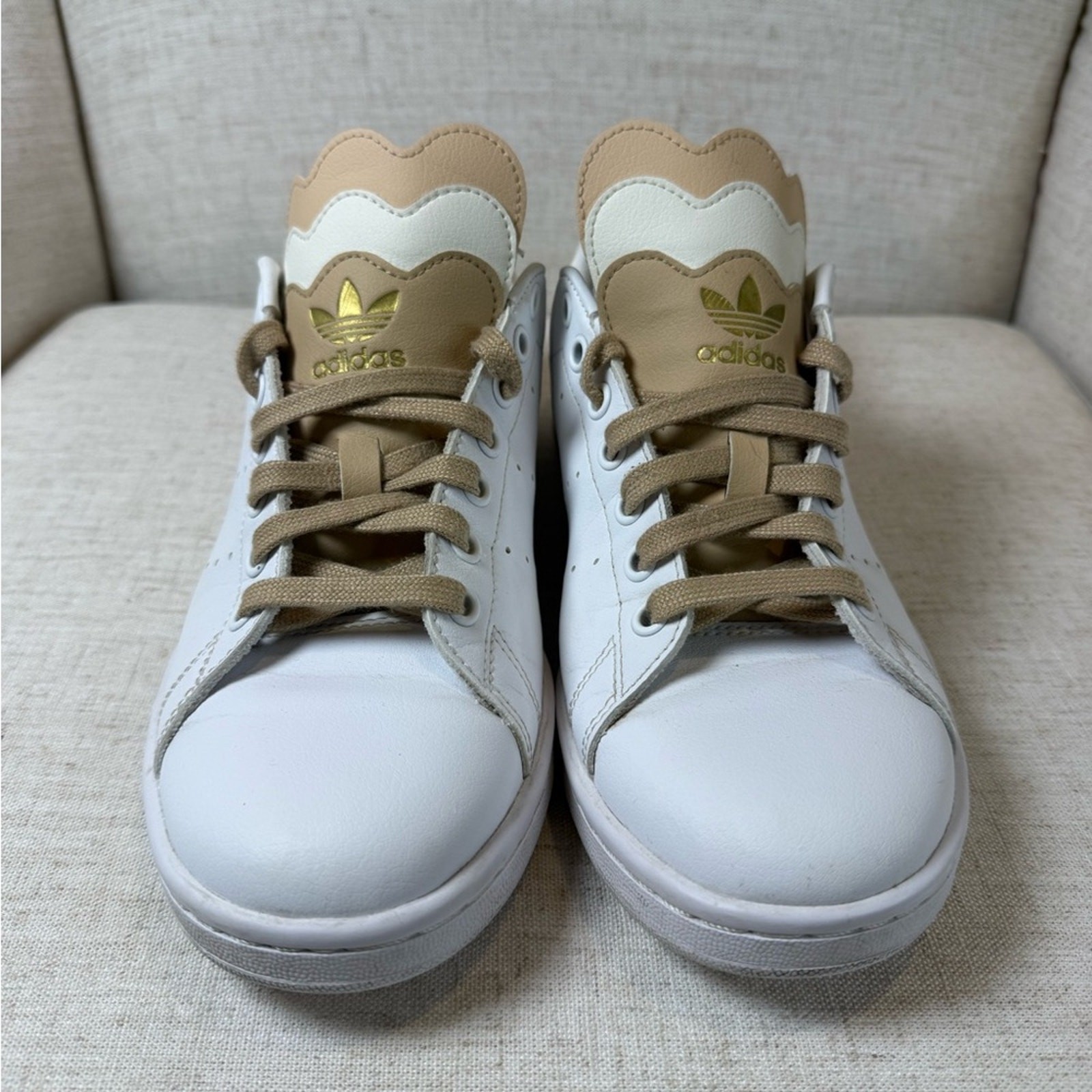 Adidas Stan Smith White Pale Nude Primegreen Scallop Leather Shoes Women’s 8.5