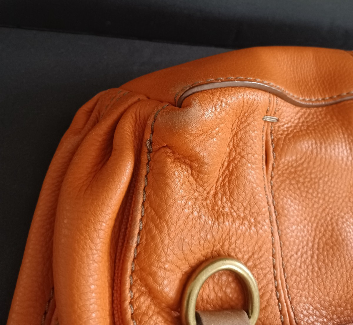 Fossil Crossbody Shoulder Bag Cognac Orange Leather Multi Pocket Brass
