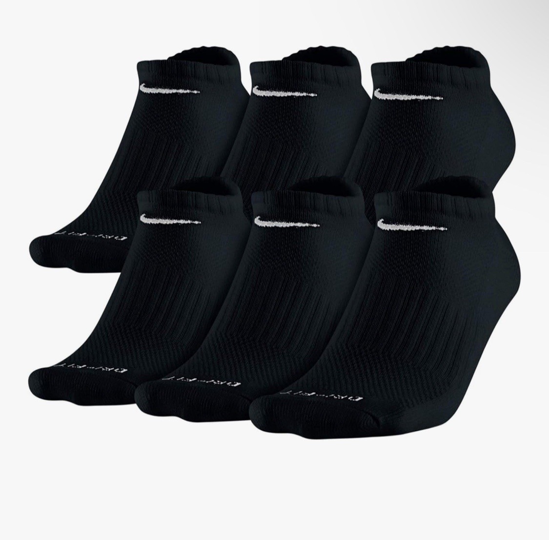 Nike Men’s Socks Everyday Black Athletic Training Dri-Fit No-Show 6 Pairs Large