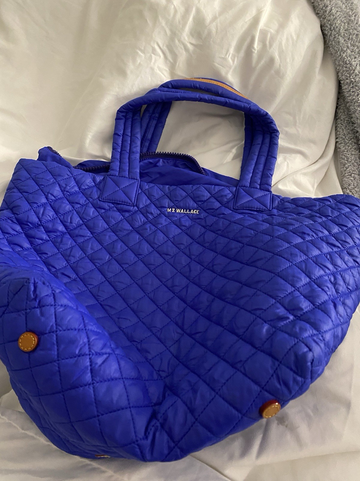 MZ Wallace Blue Quilted Large Zip Tote Bag
