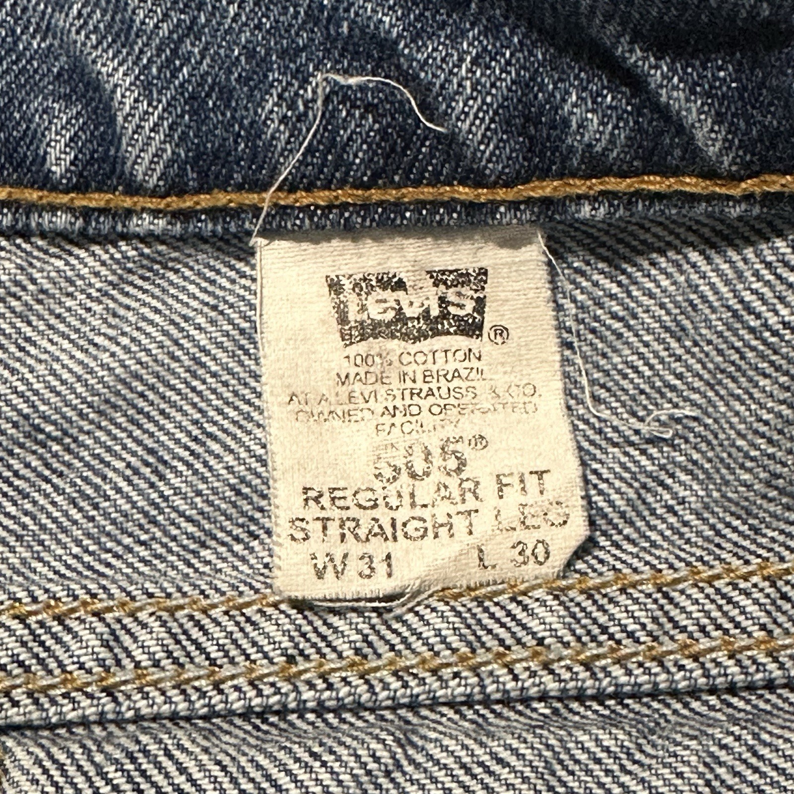 Vintage Levi’s505 Orange Tab Jeans 31×30 Regular Fit Straight Leg Made in Brazil