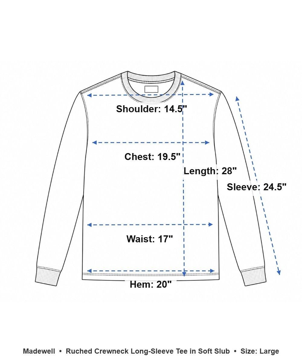 Madewell Ruched Crewneck Long-Sleeve Tee in Soft Slub~Size L~White NWT L17 13