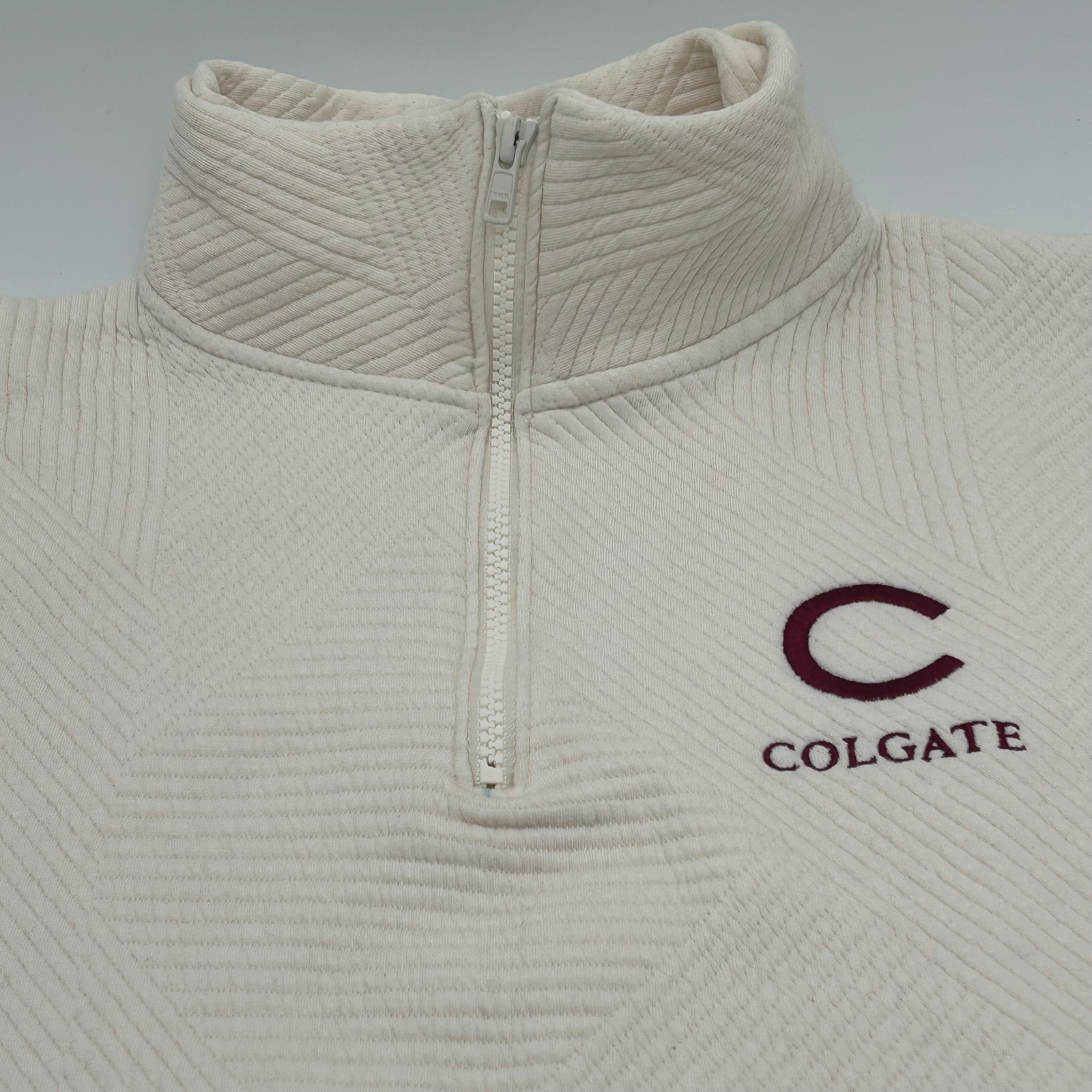 MV Sport NEW Colgate University Quilted Quarter Zip Pullover Cream W25145 L