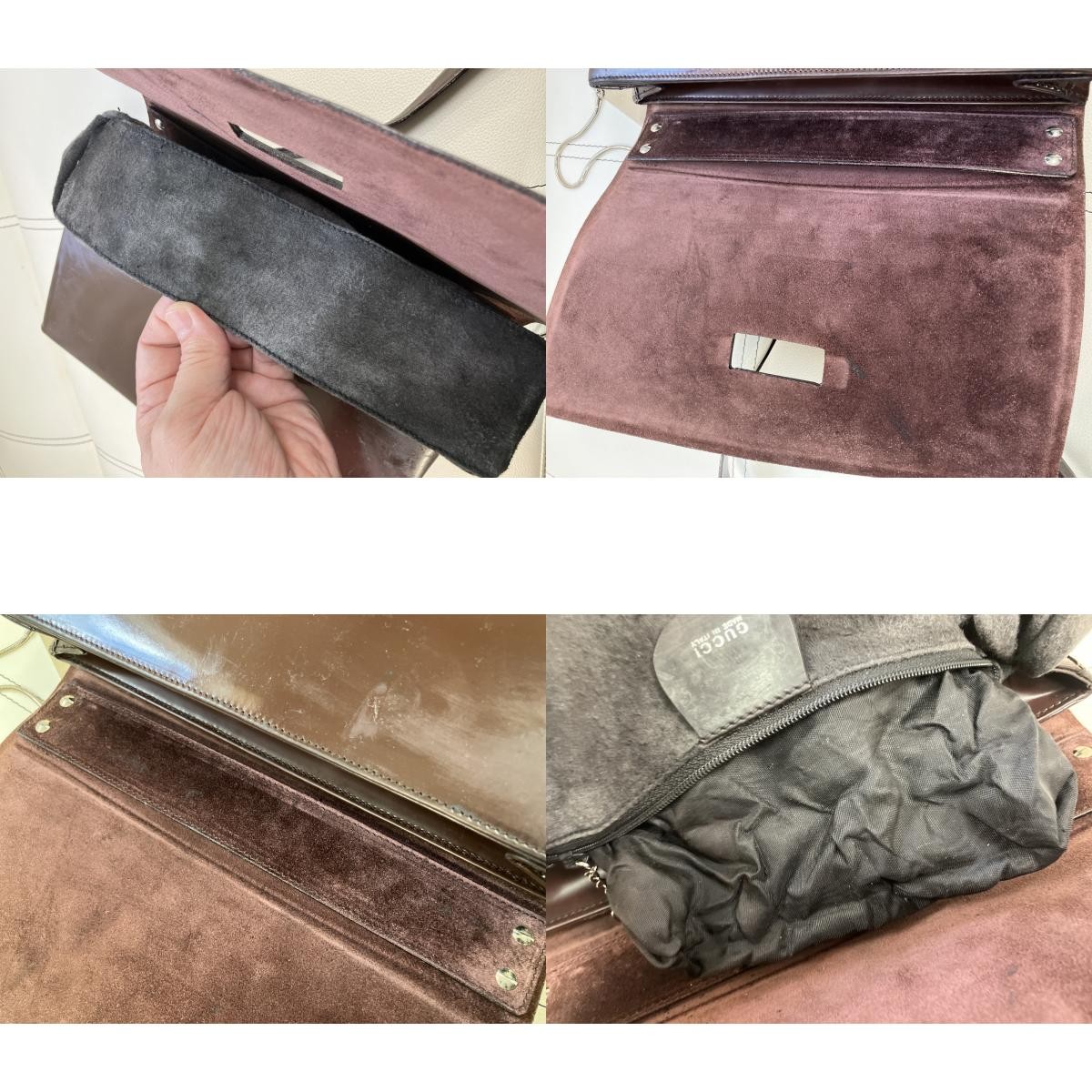 GUCCI Vintage Brown Patent Leather Shoulder Bag 001.3444.1746 Italy