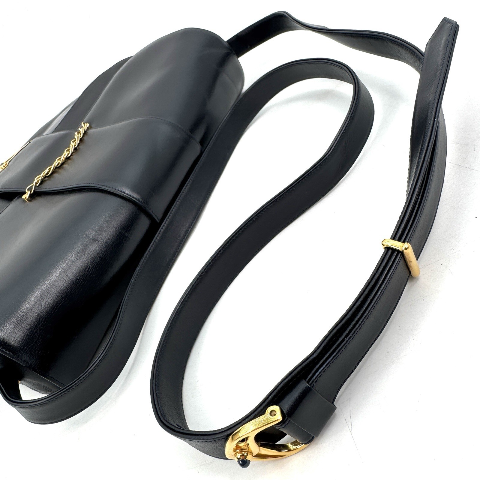 Cartier Sapphire Shoulder Bag Leather Black Gold Authentic