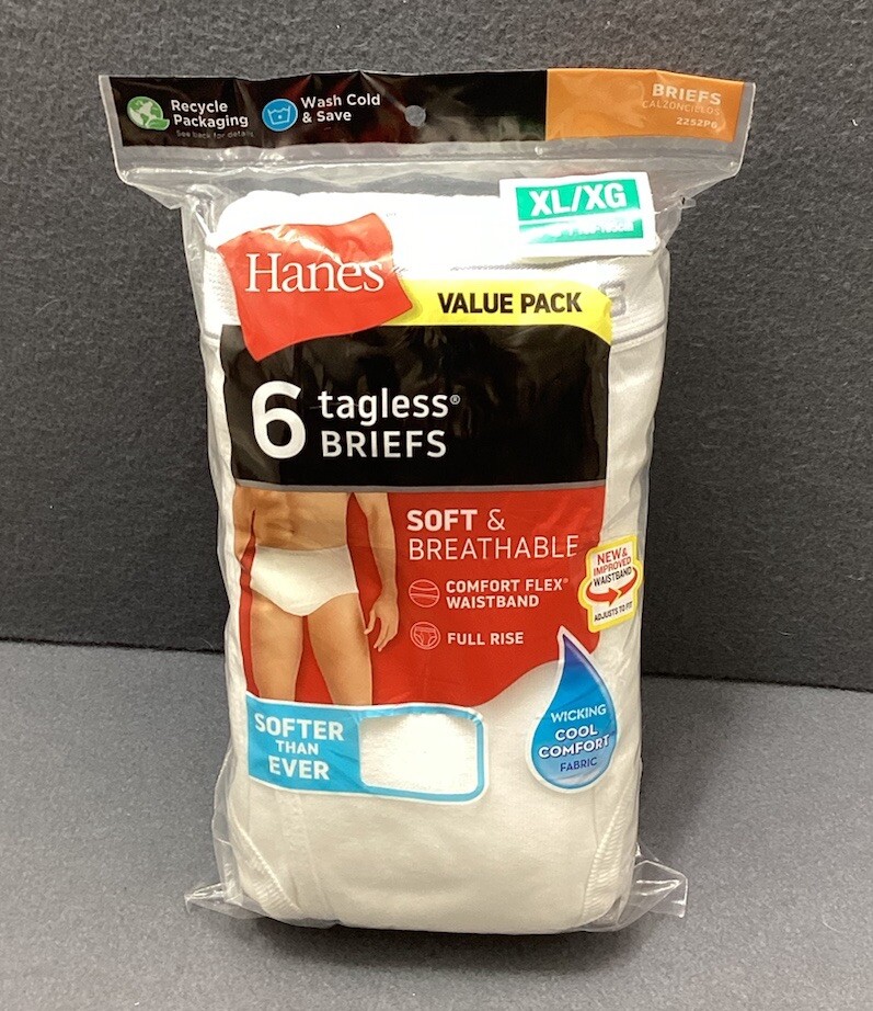 Hanes Briefs 6-Pack Men’s Tagless Underwear XL 40-42 ComfortSoft New
