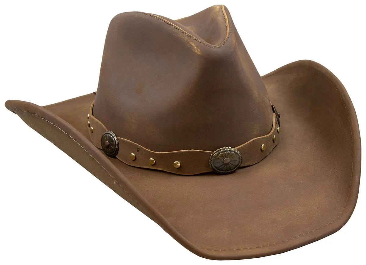 Premium Men’s Genuine Leather Western Hat – Studded Band Cowboy Style – Black