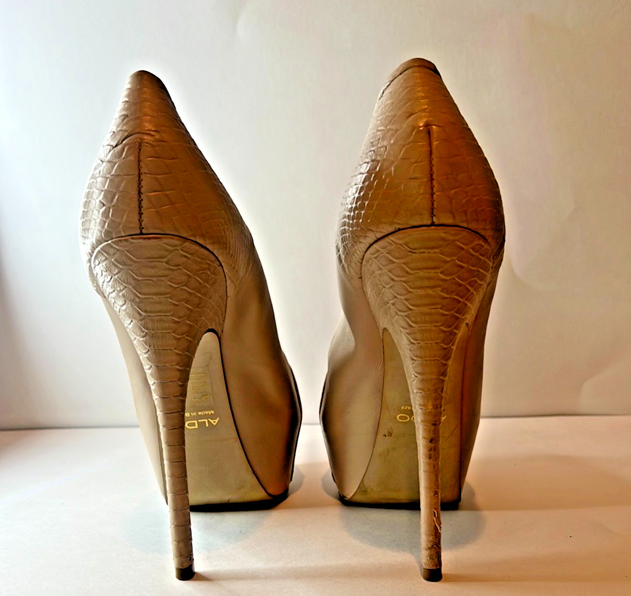 Aldo Nude Platform Stiletto Pumps Snake Embossed High Heels – Size 10