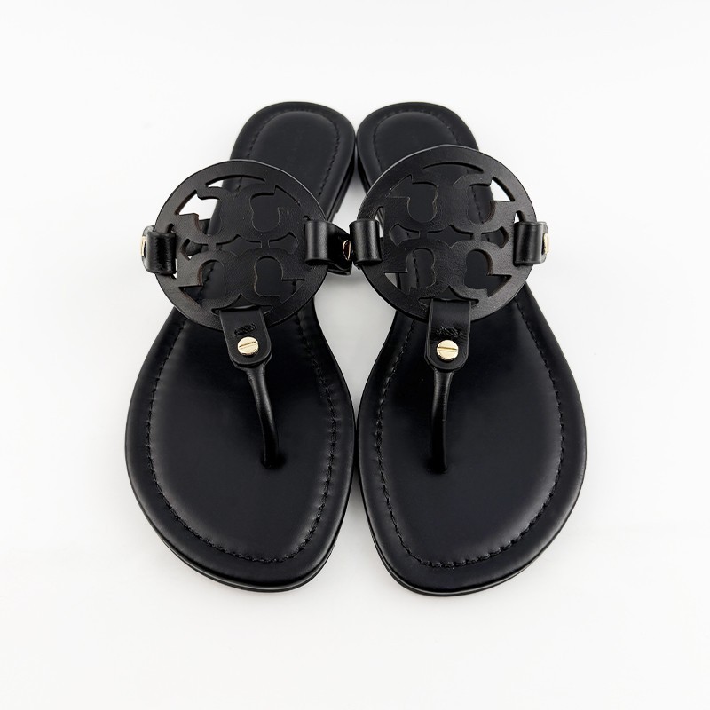 Tory Burch Women’s Miller Sandals Leather Perfect Black Thin Bottom Shoes US7-10