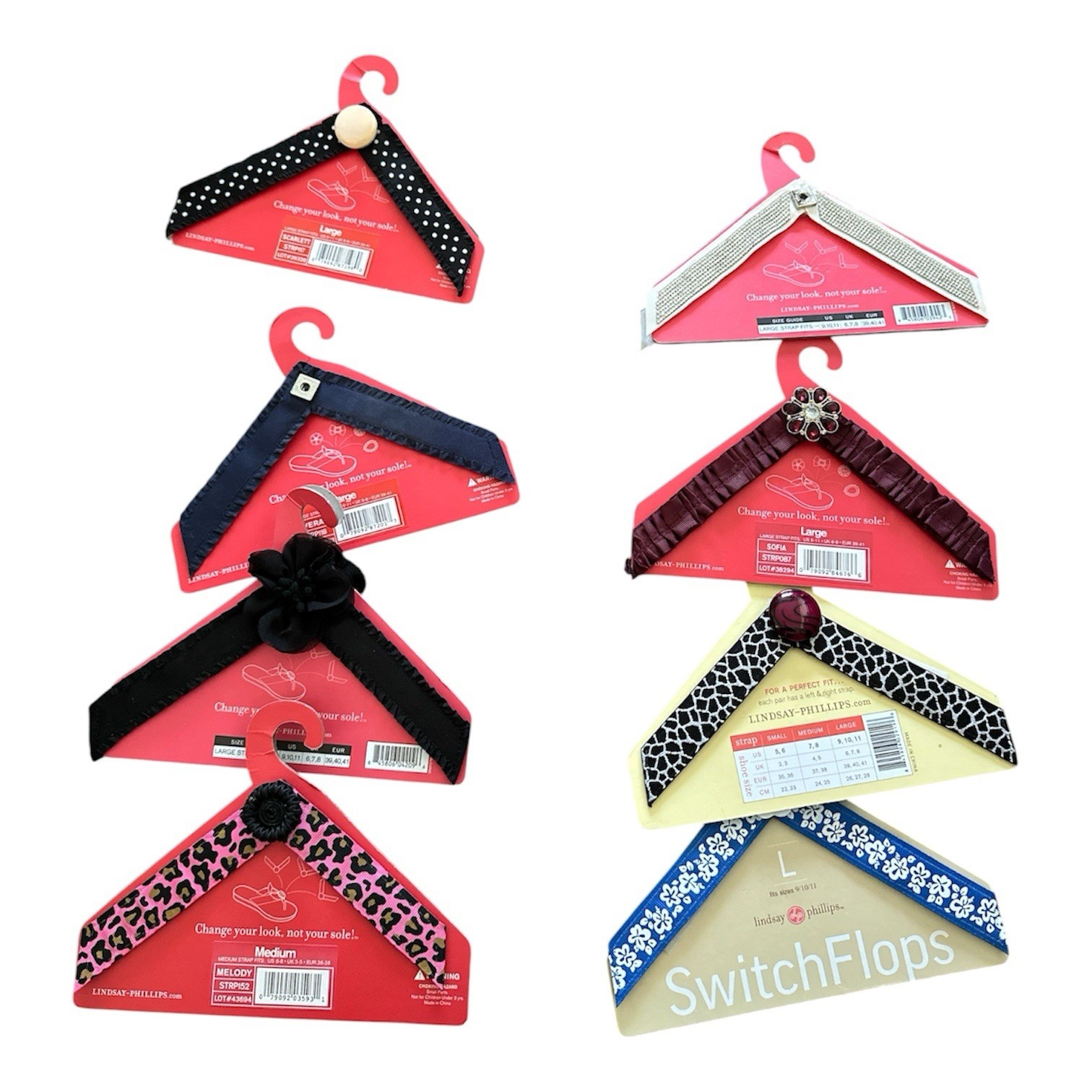 Lot of 8 Switch Flops Straps Lindsay Phillips Sophia 1 Medium 7 Large Mixed