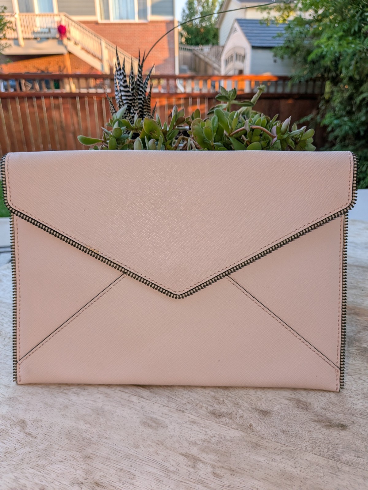 Rebecca Minkoff Leather Leo Envelope Clutch in Pink