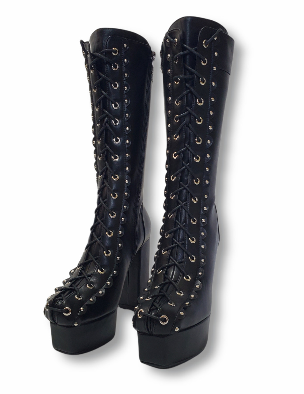 Women Black Gothic High Heel Platform Boots Studded Corset Combat Chunky Punk