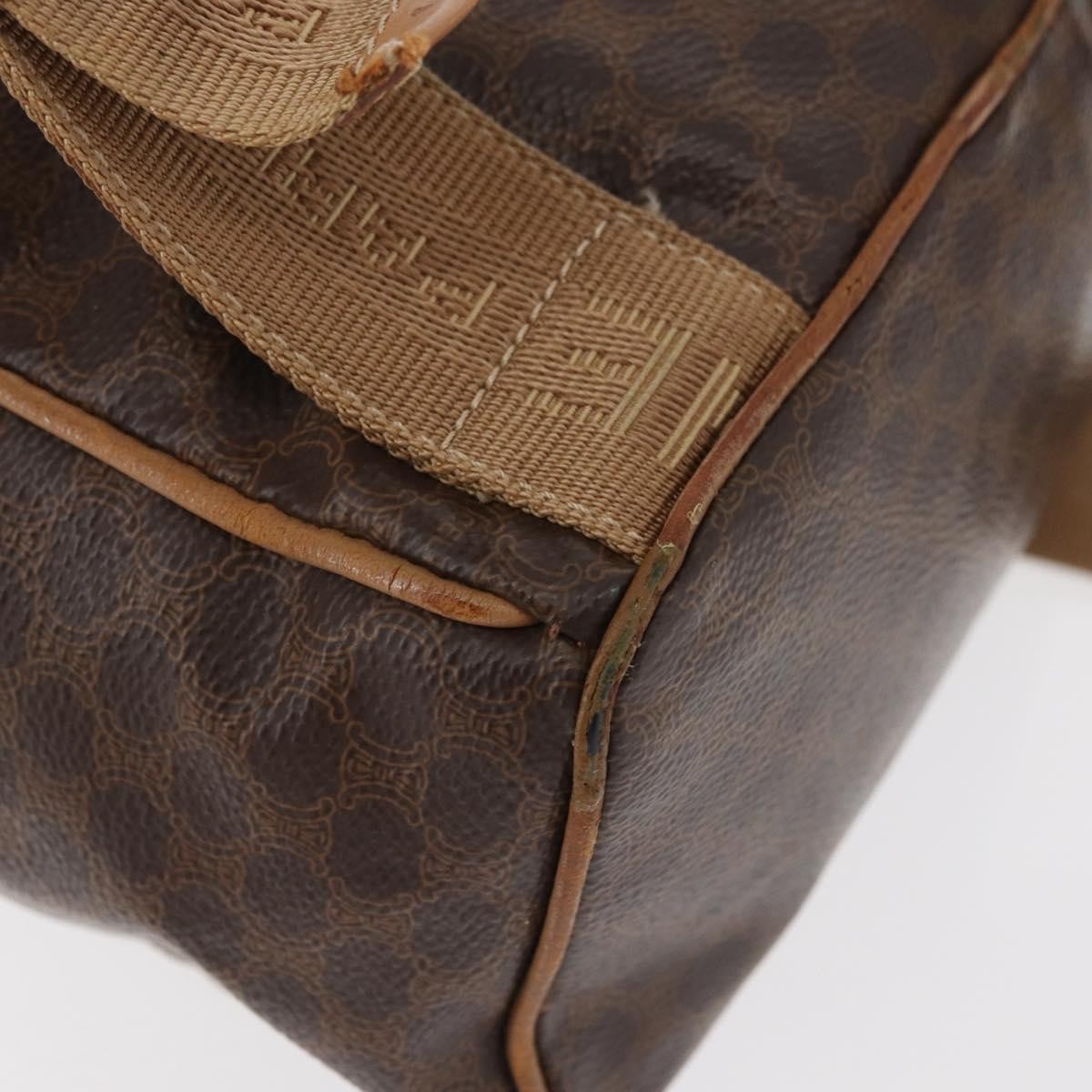 CELINE Macadam Canvas Backpack PVC Leather Brown Gold Auth bs35412