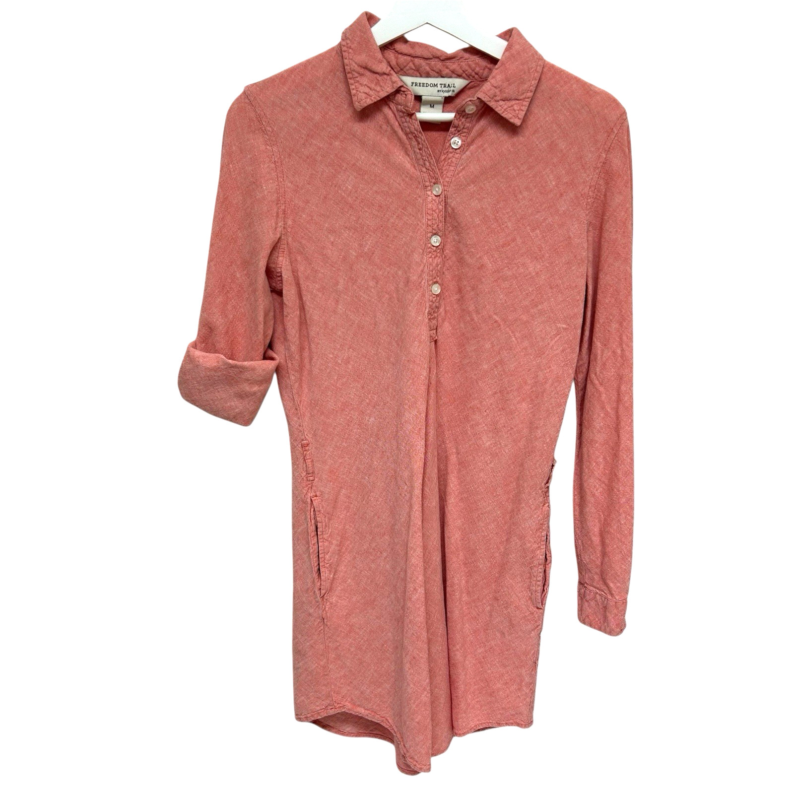 Freedom Trail by Kyodan Linen Blend Henley Tunic Shirt Dress Roll-Tab Sleeve M P