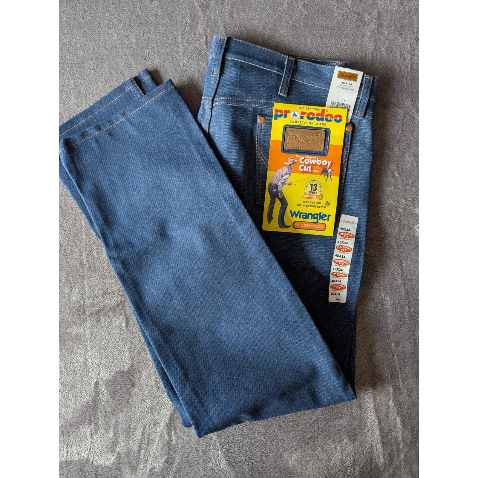 Wrangler 13MWZ Cowboy Cut Original Fit Jeans 40×34 Rigid Blue Heavyweight Denim