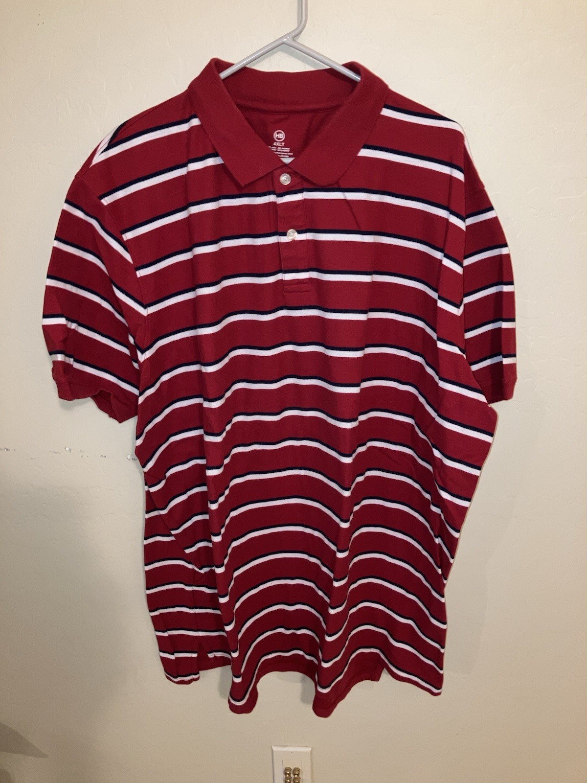 HB Polo Red With White And Black Stripes 4XLT Excellent Condition