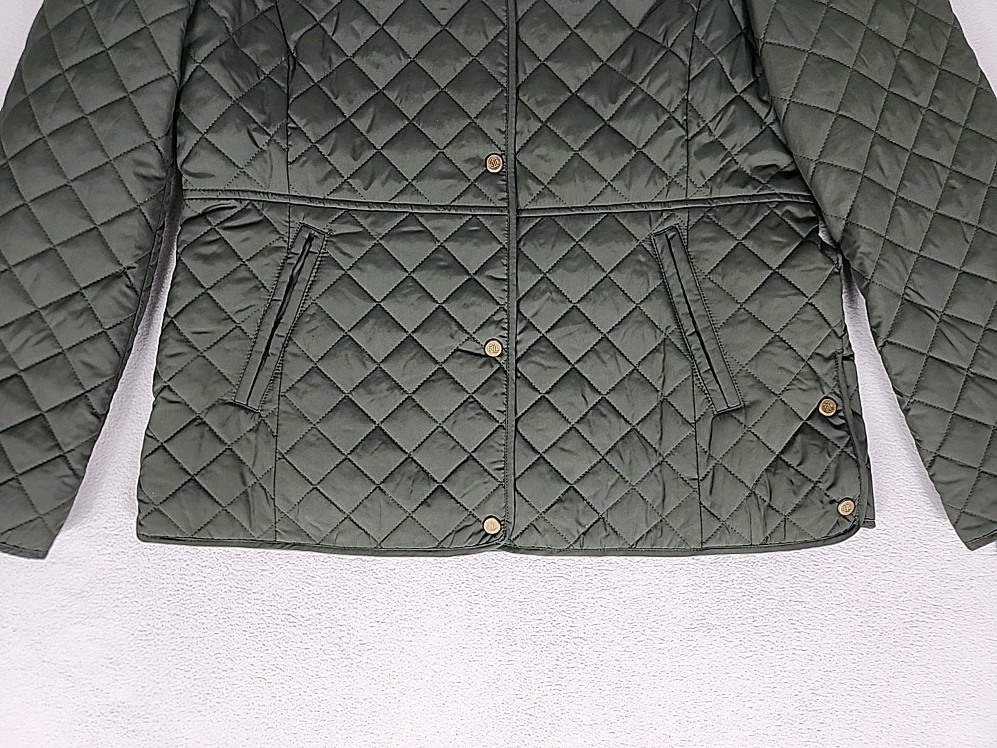 Lauren Ralph Lauren Diamond Quilted Button Up Mid Jacket Women’s Large Green