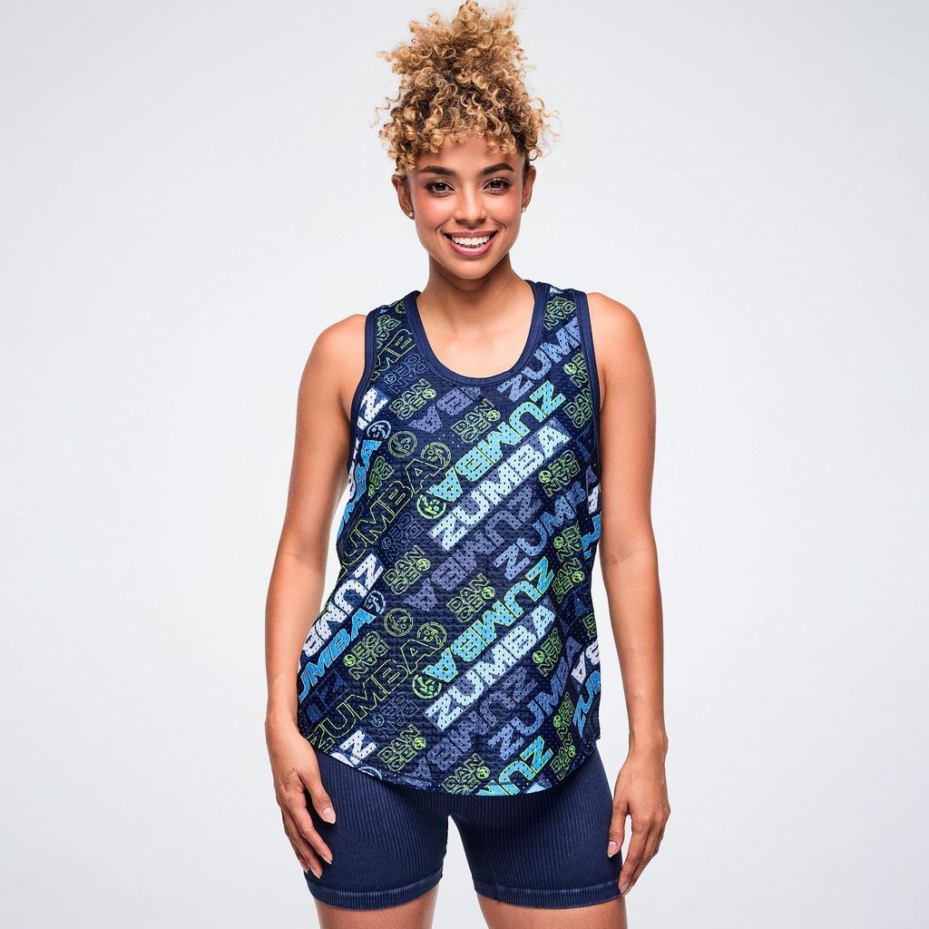 Zumba Jean Jamz Basketball Tank Top – Navy/Green ~ XS S M L ~ New!