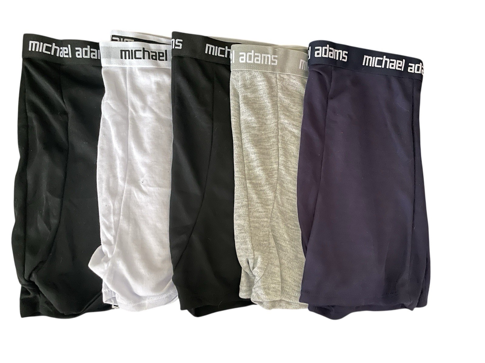 Michael Adams Size XL 5 Pairs Boxer Briefs Black, White, Navy, Gray