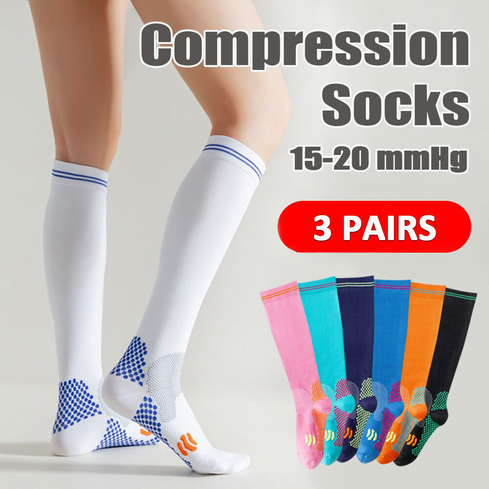 3 Pairs Compression Socks Pain Relief Calf Leg Foot Support Stocking Men Women