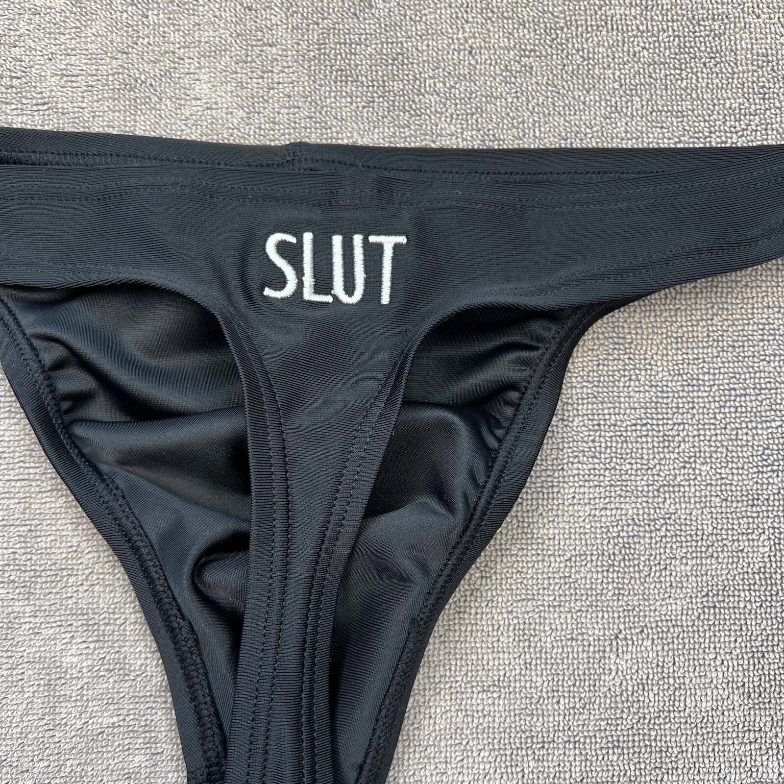 SLUT custom embroidery mens BLACK swim thong underwear swimwear S M L XL 2XL