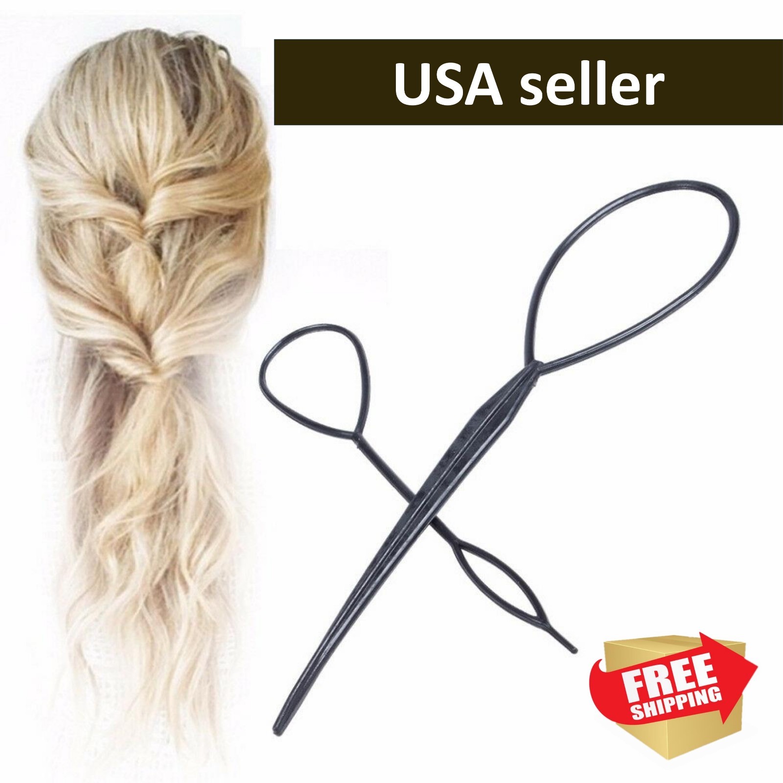 2PCS Topsy Tail Hair Braid Tool Set – Easy Ponytail Maker Loop Styling Tool