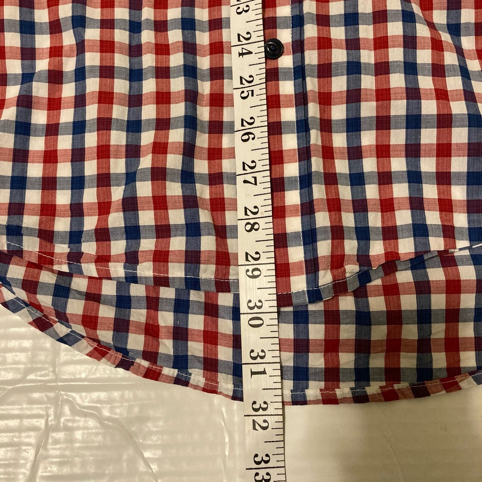 Tommy Hilfiger Navy Blue Red & White Plaid Button Down Shirt Men Size M