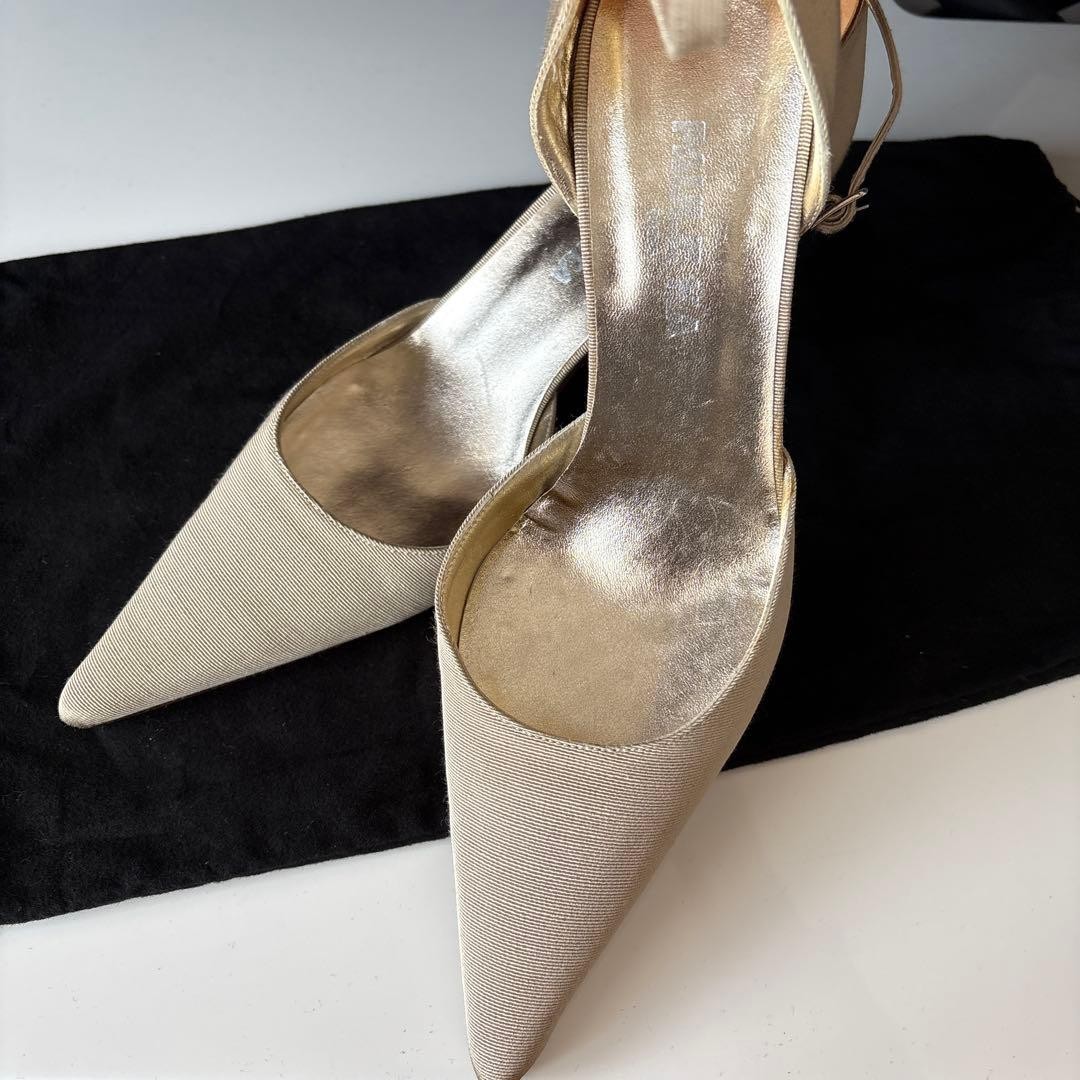 PAULE KA Beige Pointed Toe Ankle Strap Pumps 37.5 24cm 7.5cm Heel