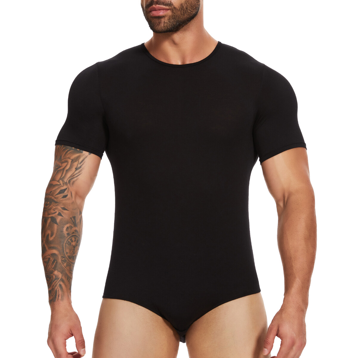 Mens One Piece Short Sleeve Bodysuit Romper Pajamas Basic Top T-Shirts Underwear