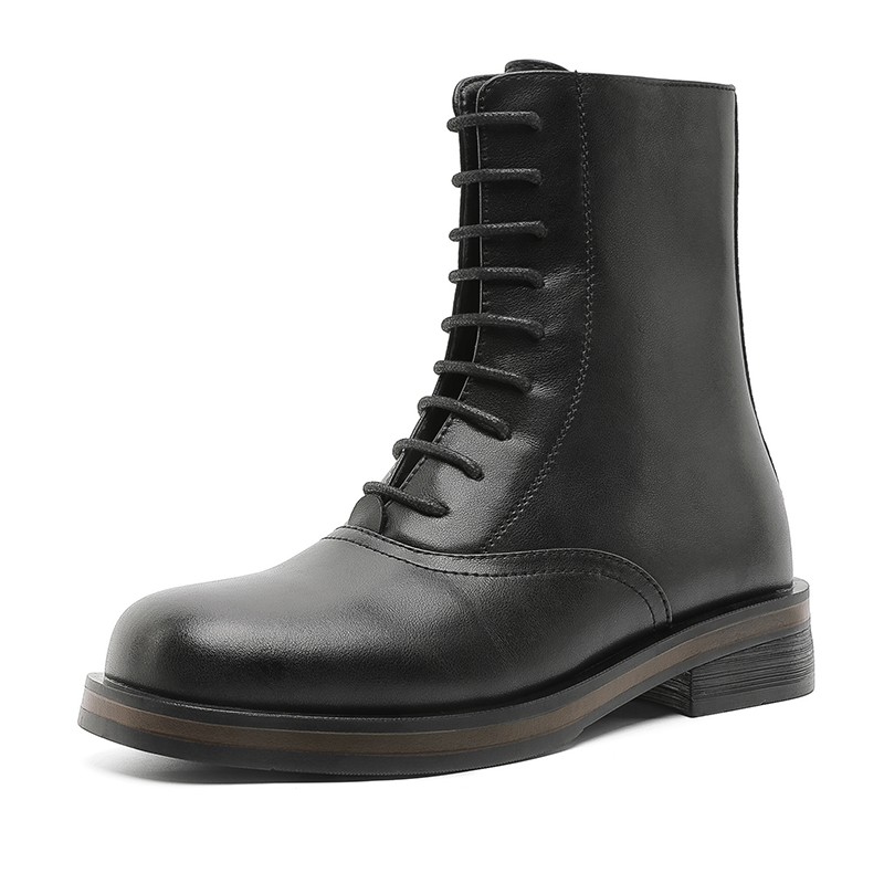 British Mid Calf Boots Men’s Lace Up High Top Business Leather Motorcycle Shoes