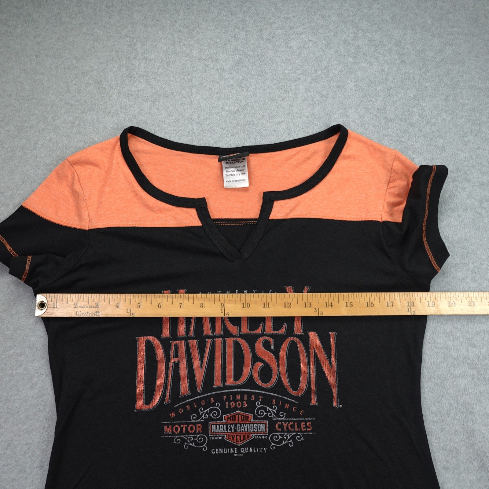 Harley Davidson T Shirt Womens Large Black Orange Biker Estampida Zapopan Mexico