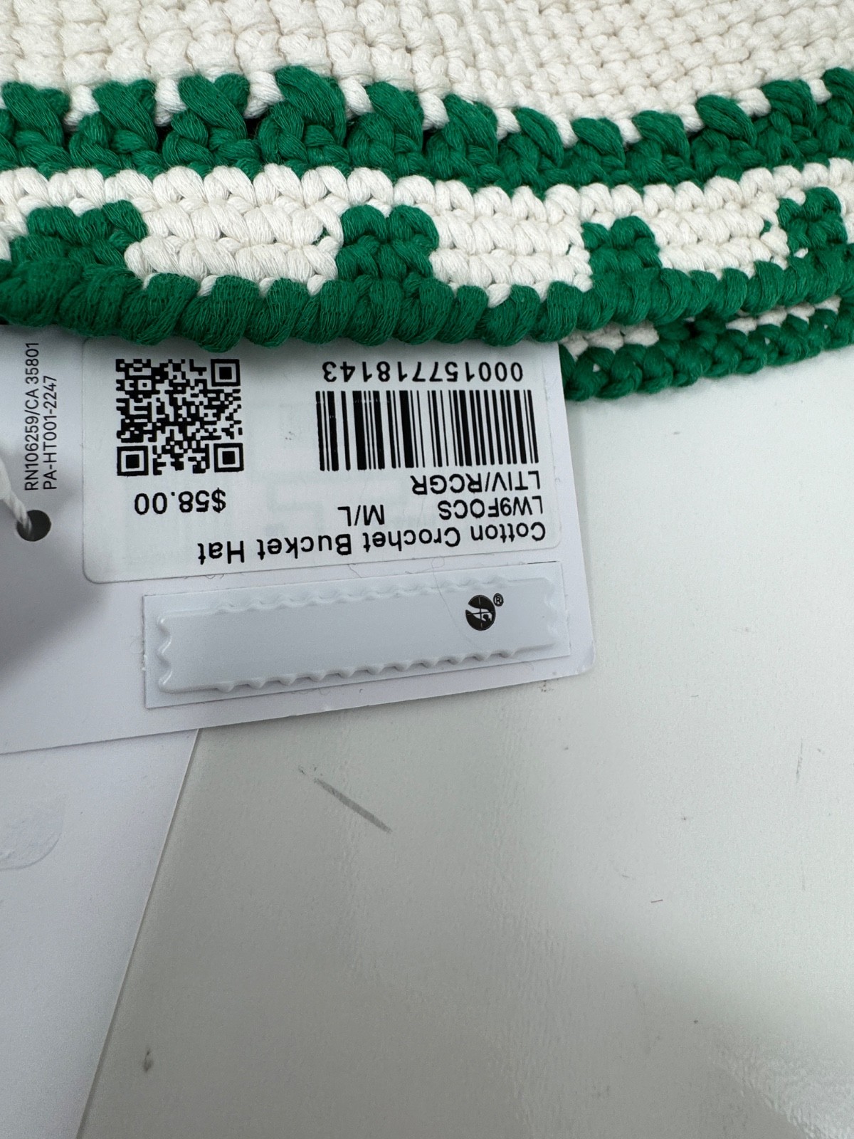Lululemon Size M/L Cotton Crochet Bucket Hat, Light Ivory Green