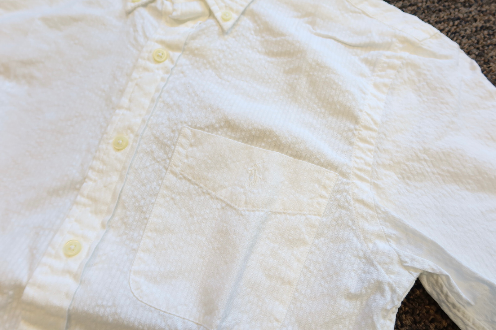 Ralph Lauren Men’s Slim Fit Untucked Seersucker Button Down Shirt SMALL – White